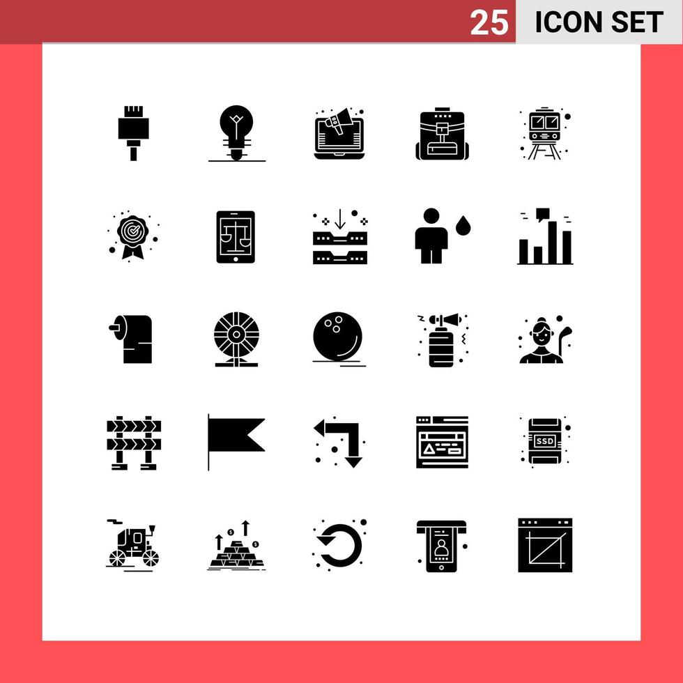 Pack of 25 creative Solid Glyphs of best quality train online rail school Editable Vector Design Elements