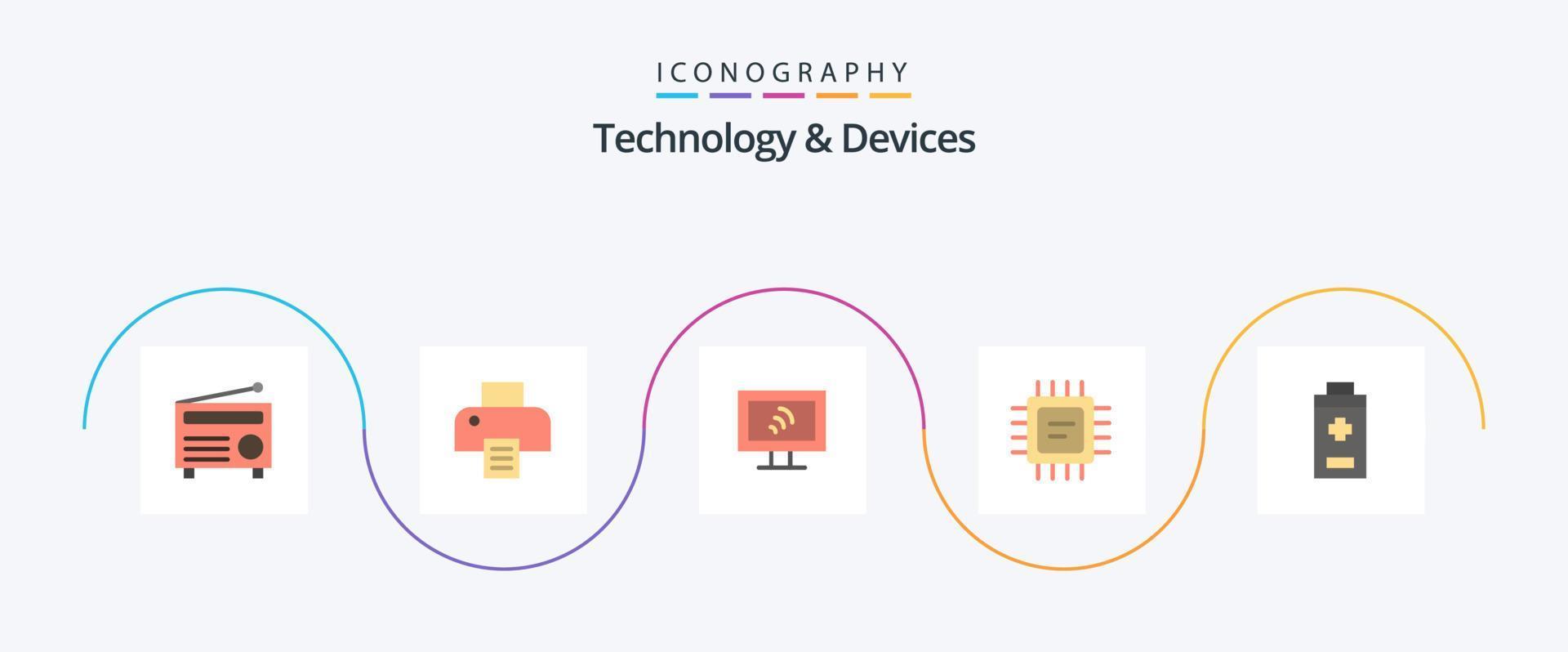 Devices Flat 5 Icon Pack Including . plus. wifi. minus. processor vector