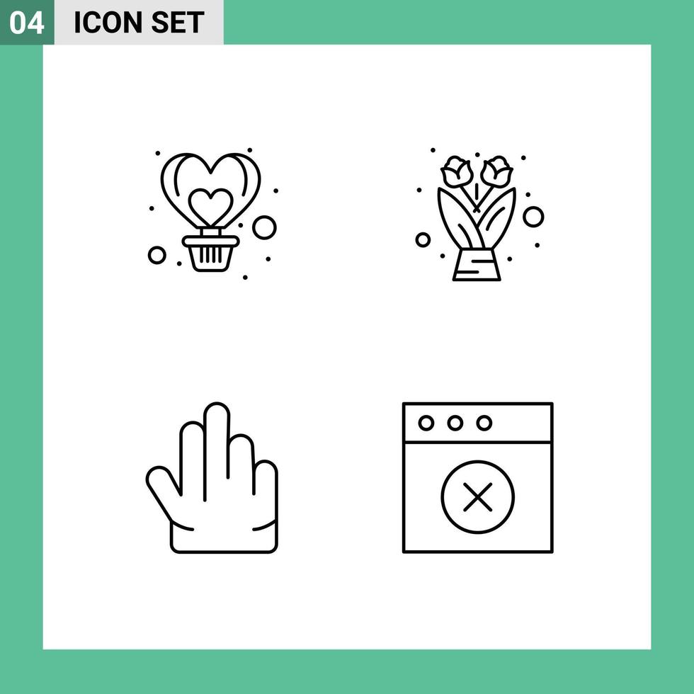 Pictogram Set of 4 Simple Filledline Flat Colors of air hand heart flower bouquet app Editable Vector Design Elements