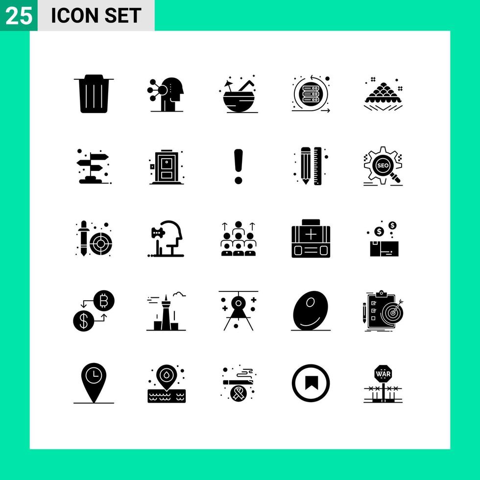 Pictogram Set of 25 Simple Solid Glyphs of dish server coconut sprint iteration Editable Vector Design Elements