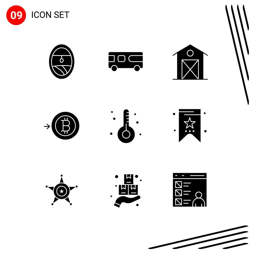 Pack of 9 Modern Solid Glyphs Signs and Symbols for Web Print Media such as form disease barn money bitcoin Editable Vector Design Elements