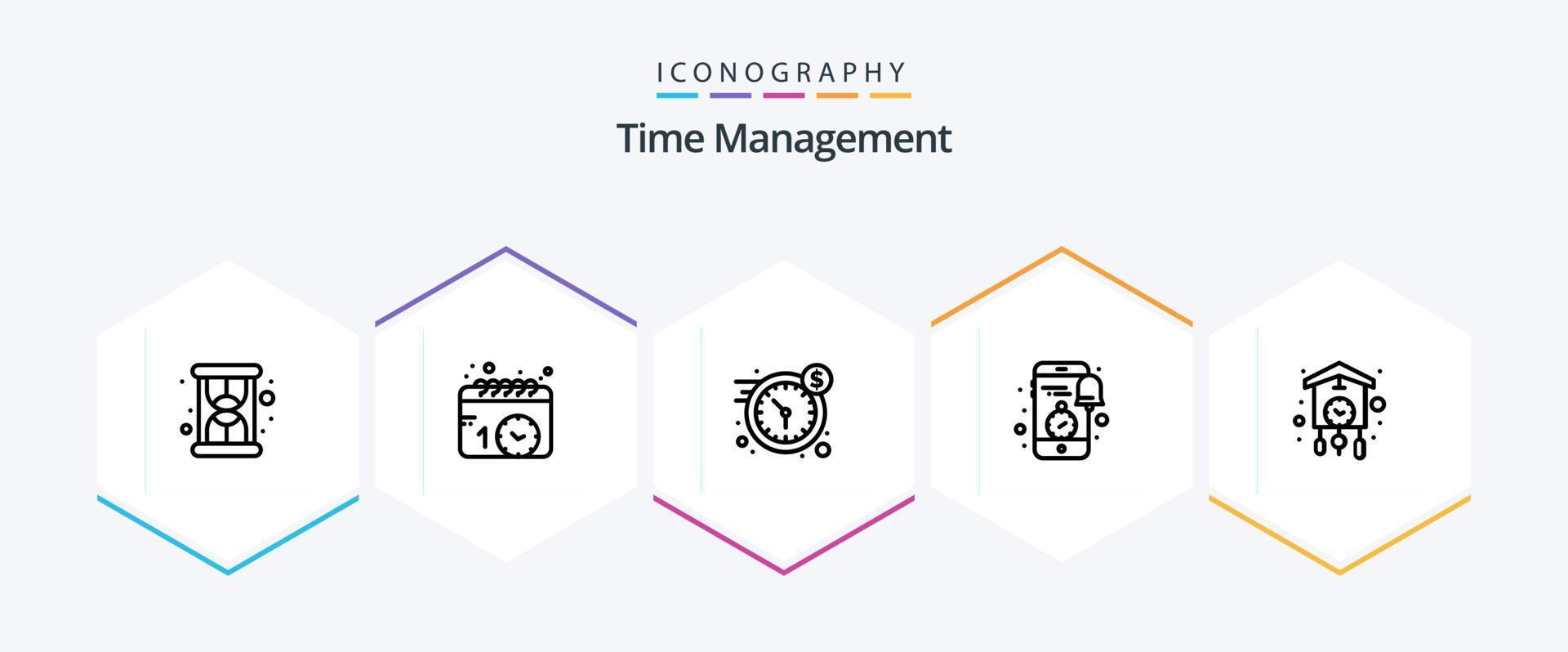 Time Management 25 Line icon pack including home. news. dollar. clock. notification vector