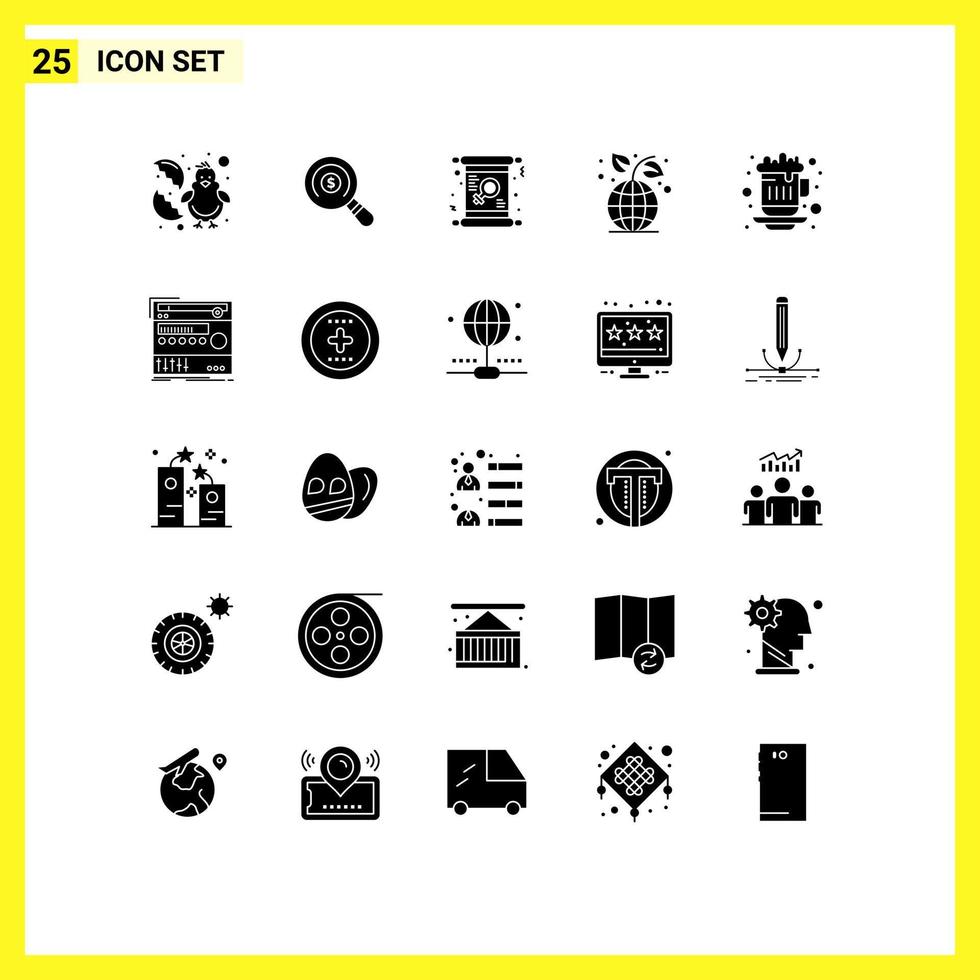 Pictogram Set of 25 Simple Solid Glyphs of coffee environment card ecology women Editable Vector Design Elements