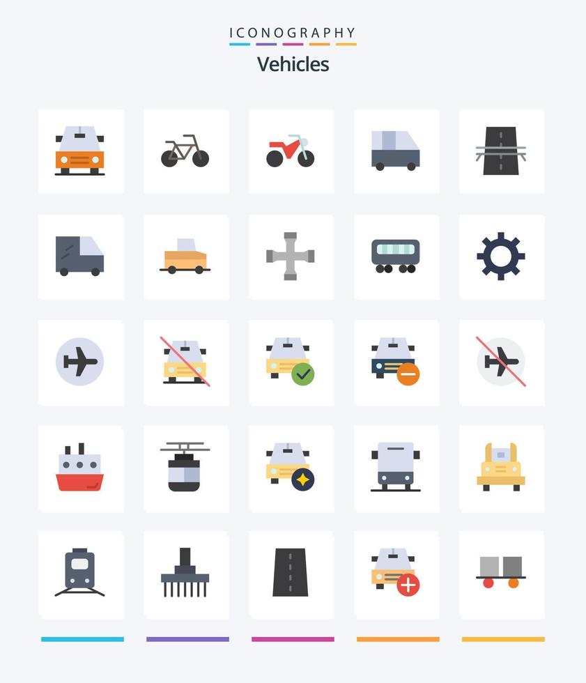 Creative Vehicles 25 Flat icon pack  Such As car. van. minibus. highway. creative vector