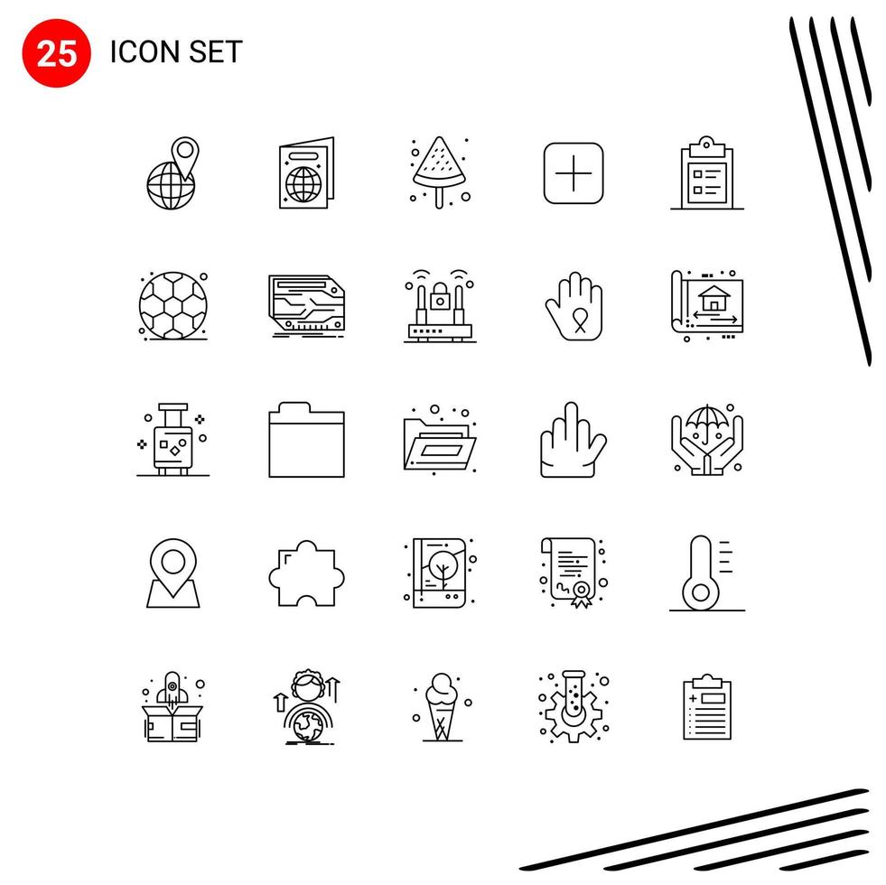 Group of 25 Lines Signs and Symbols for text clipboard food business sets Editable Vector Design Elements