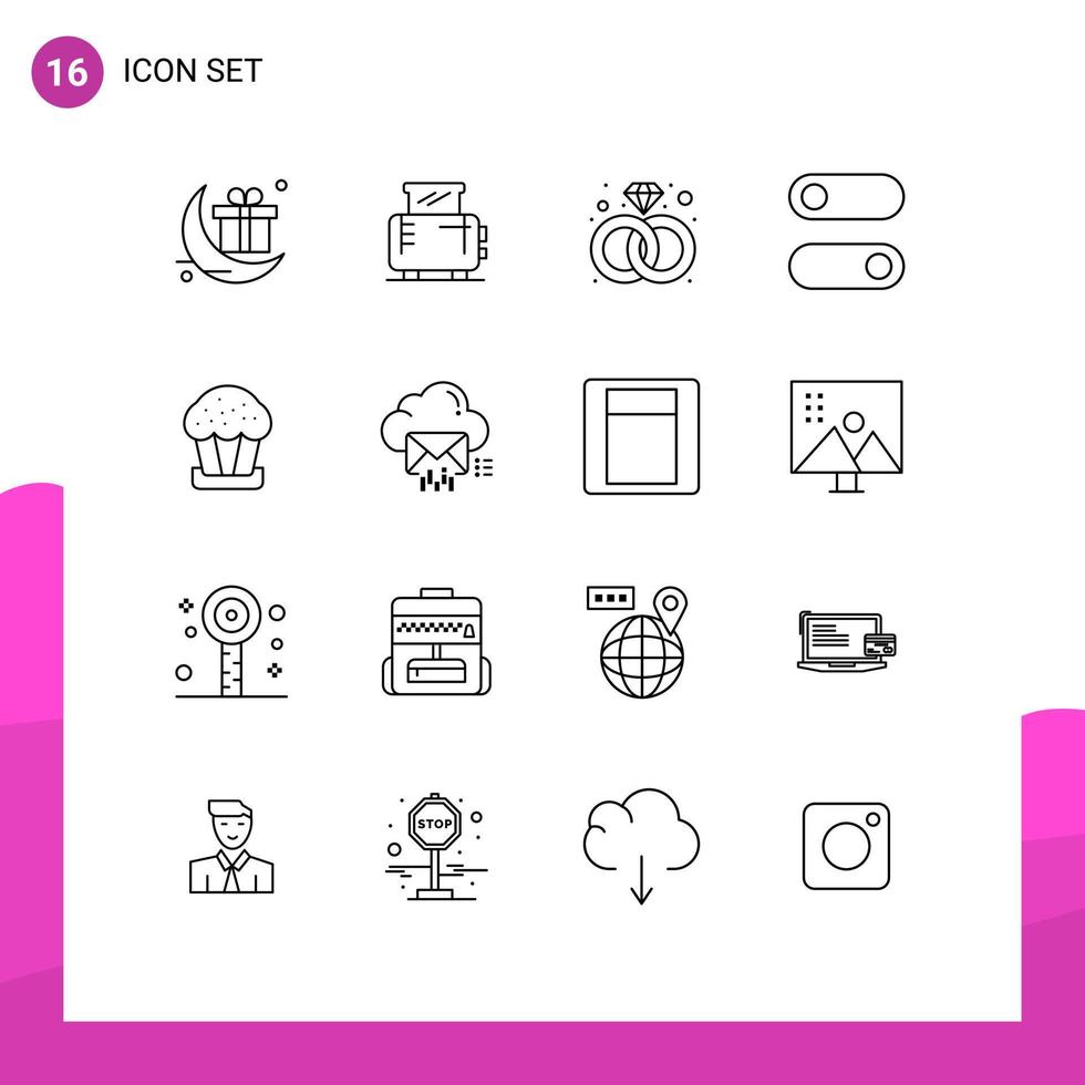 16 Universal Outline Signs Symbols of easter cup diamond cake switch Editable Vector Design Elements