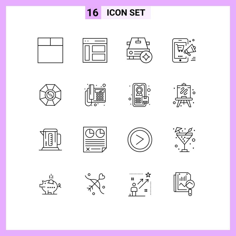 16 iconos creativos signos y símbolos modernos de feng shui en línea descuento importante elementos de diseño vectorial editables móviles vector