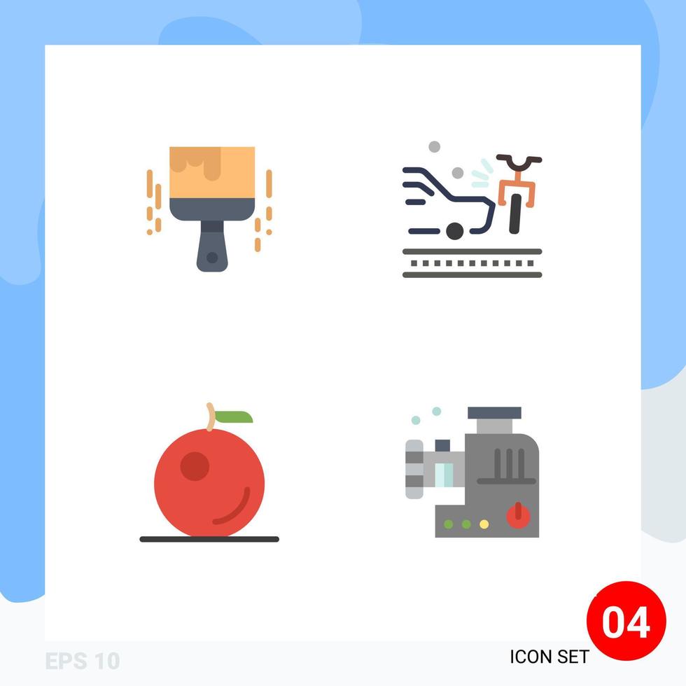 conjunto de pictogramas de 4 iconos planos simples de pincel pintura naranja coche picador de carne elementos de diseño vectorial editables vector