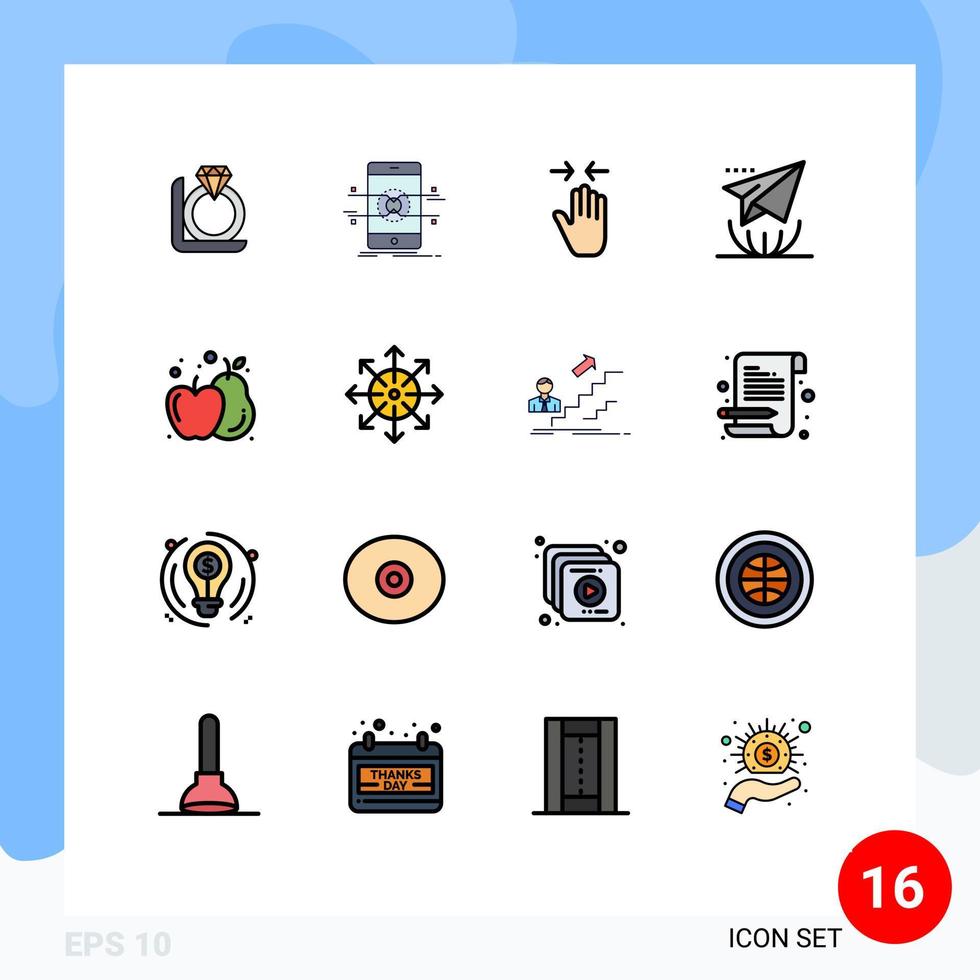 paquete de 16 líneas llenas de colores planos modernos, signos y símbolos para medios de impresión web, como enviar flechas de correo electrónico de teléfonos inteligentes de Internet, elementos de diseño de vectores creativos editables