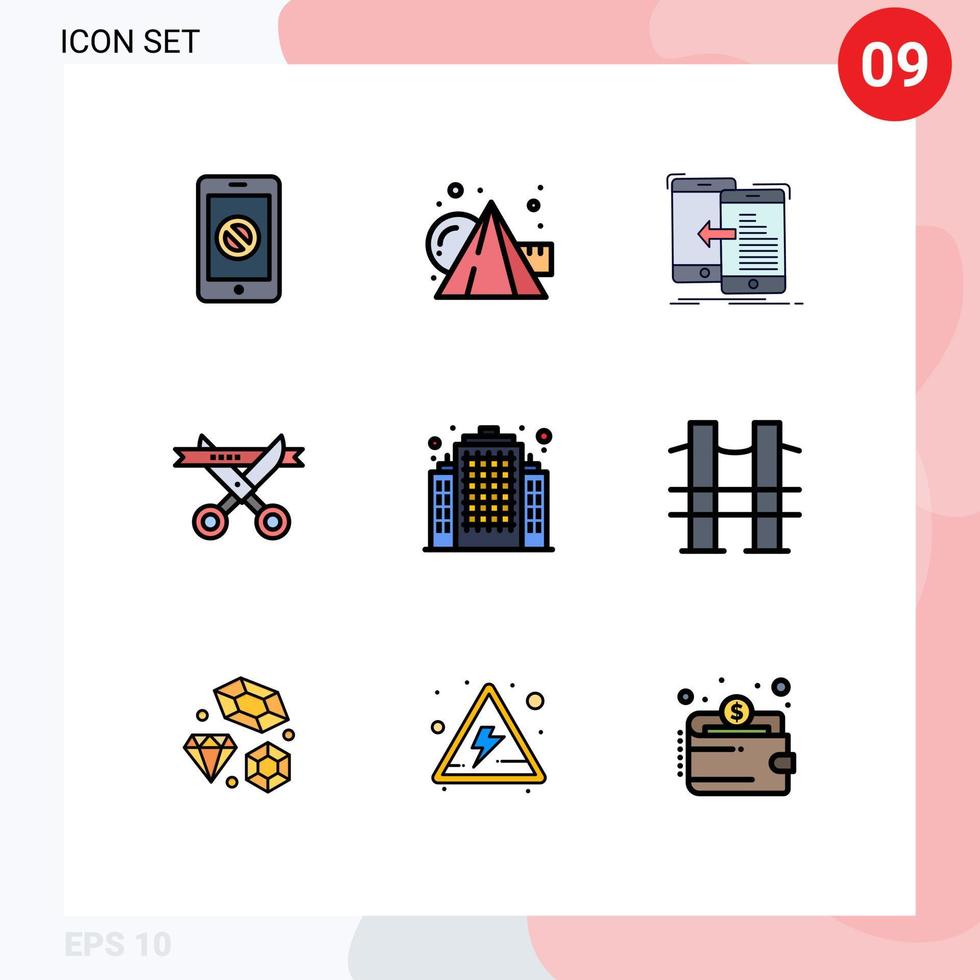 User Interface Pack of 9 Basic Filledline Flat Colors of opening ceremony cubes business management Editable Vector Design Elements