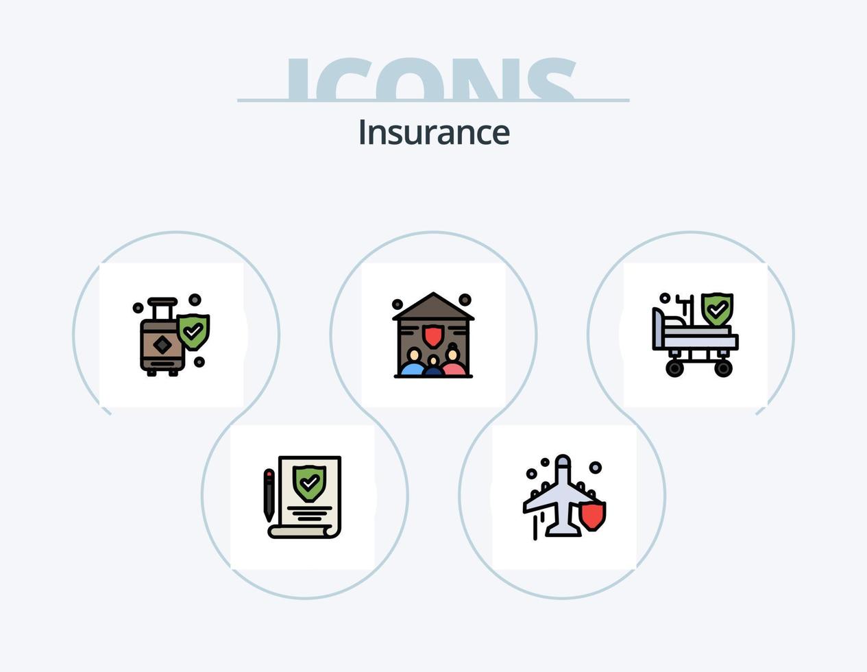 paquete de iconos lleno de línea de seguros 5 diseño de iconos. mundo. avión. propiedad. seguro. valija vector