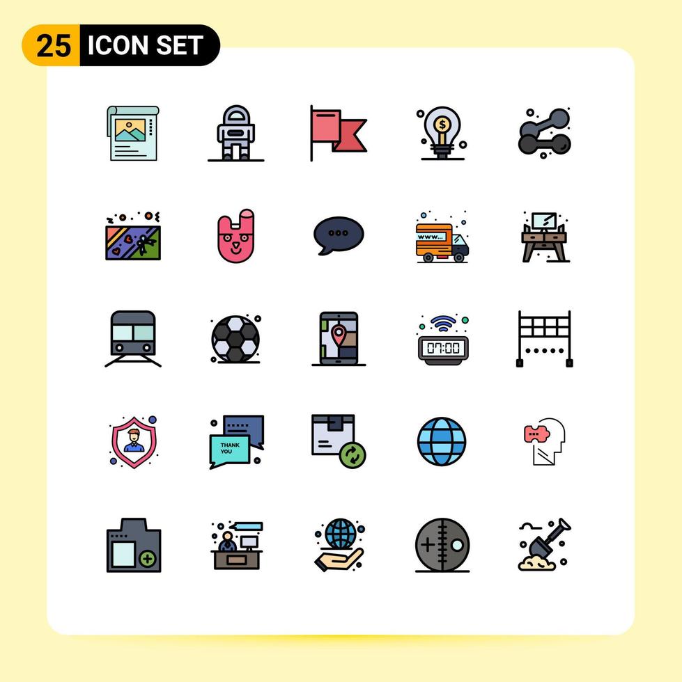 25 Filled line Flat Color concept for Websites Mobile and Apps exercise investment country investing business Editable Vector Design Elements