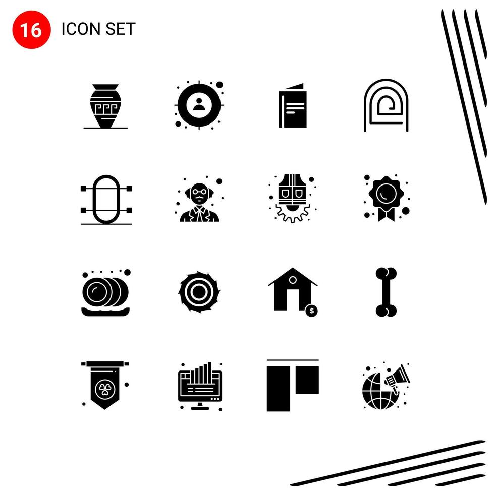 Mobile Interface Solid Glyph Set of 16 Pictograms of reader password target fingerprint advertisement Editable Vector Design Elements