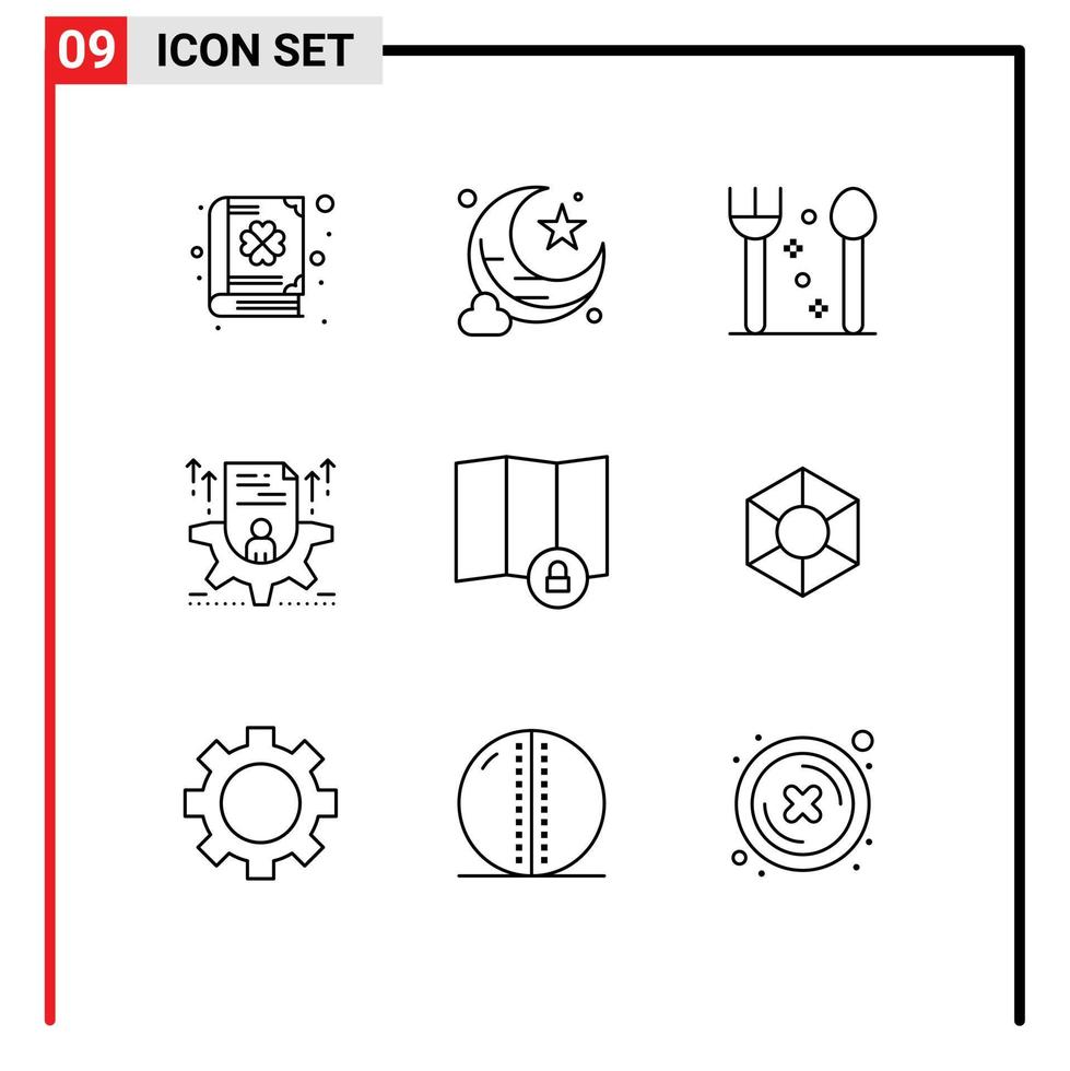 9 User Interface Outline Pack of modern Signs and Symbols of map location fork configure profile Editable Vector Design Elements