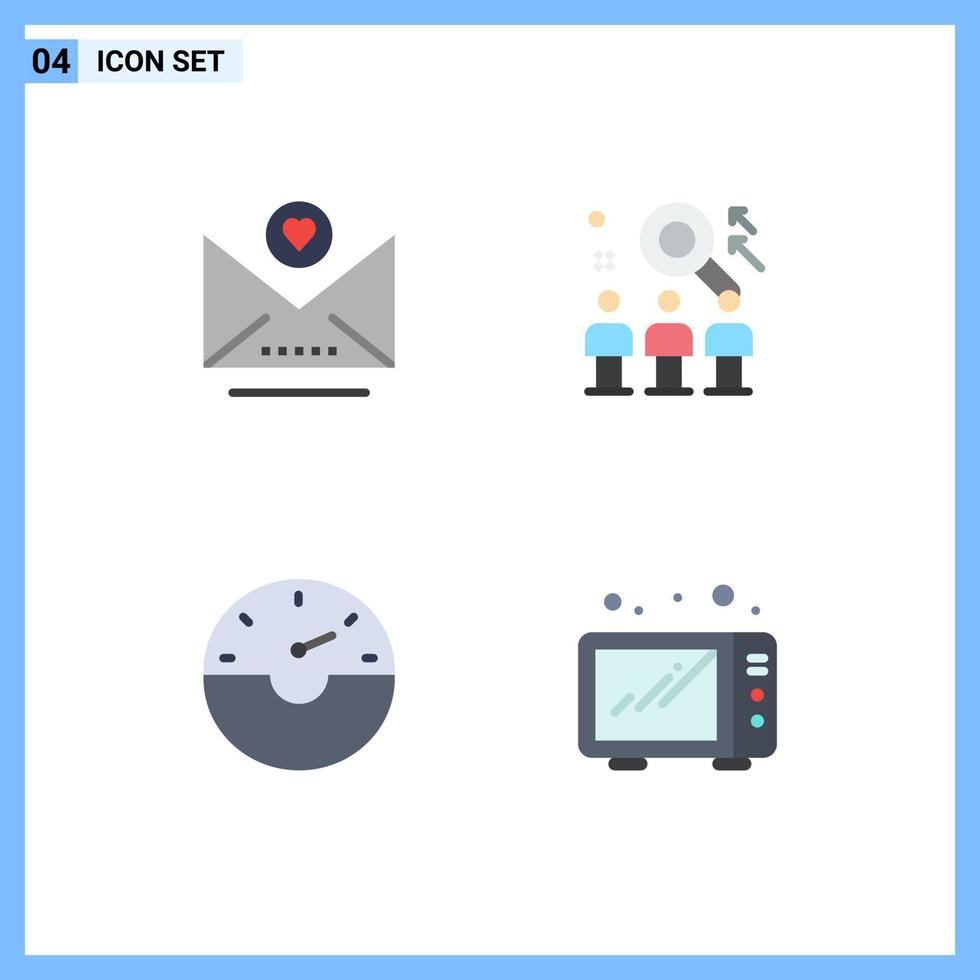 User Interface Pack of 4 Basic Flat Icons of email gauge rescource user food Editable Vector Design Elements