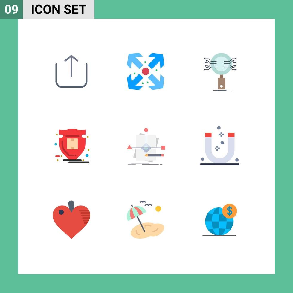 Modern Set of 9 Flat Colors Pictograph of foretelling algorithm information parcel protection Editable Vector Design Elements