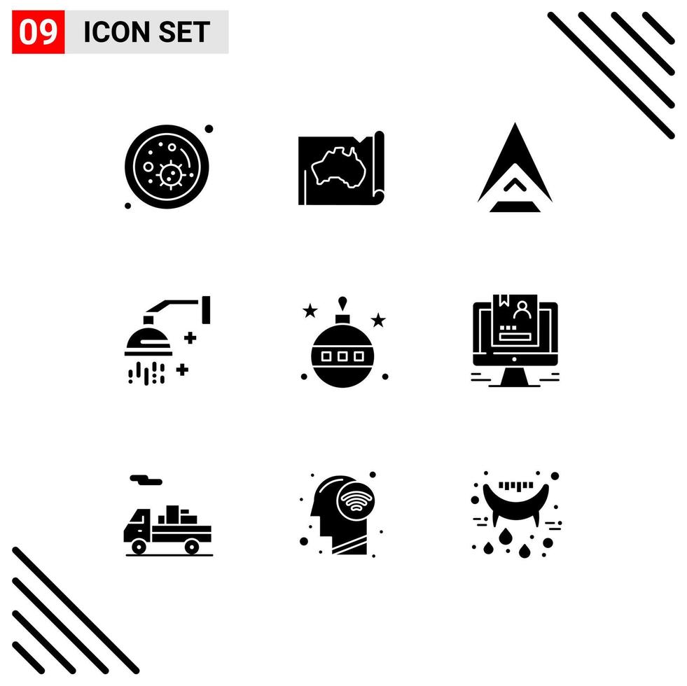 Pictogram Set of 9 Simple Solid Glyphs of relaxation beauty map bathroom crypto Editable Vector Design Elements