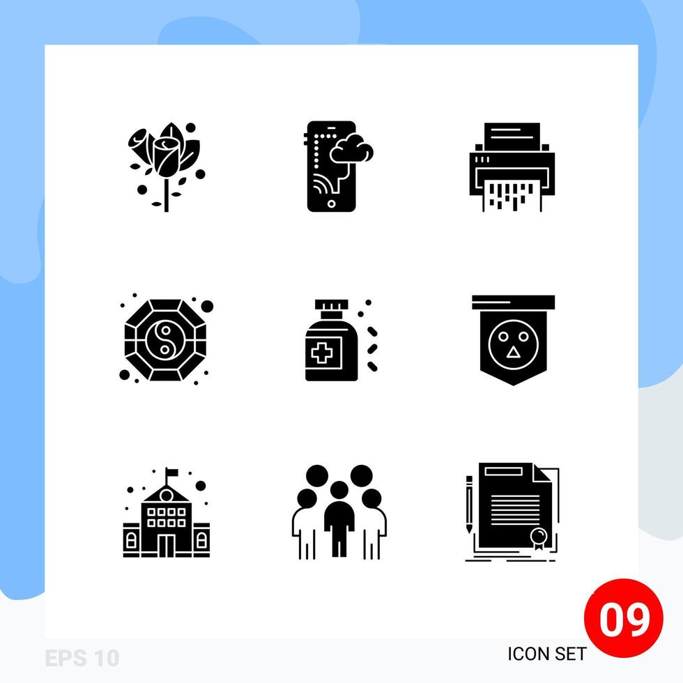 Group of 9 Modern Solid Glyphs Set for yang fang confidential shredder file Editable Vector Design Elements