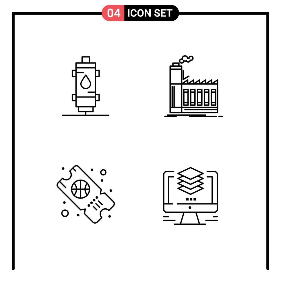 paquete de 4 modernos signos y símbolos de colores planos de línea rellena para medios de impresión web, como la fabricación de calentadores, elementos de diseño de vectores editables de baloncesto de fábrica caliente