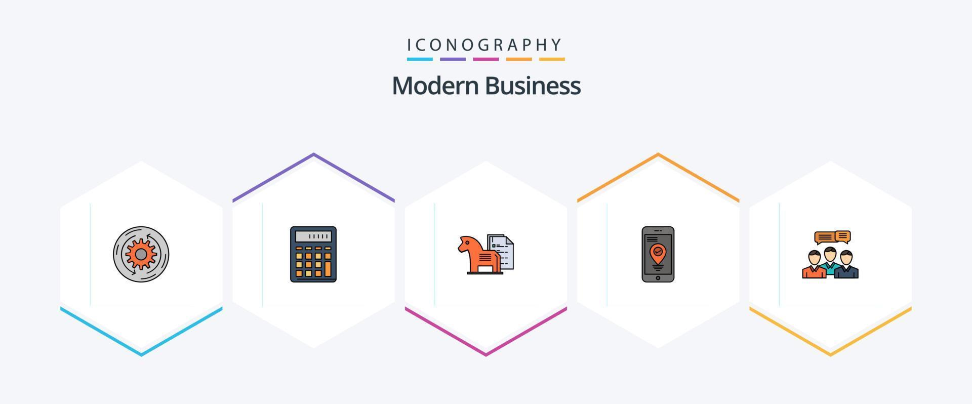 Modern Business 25 FilledLine icon pack including navigation. finance. calculate. chess. advantage vector