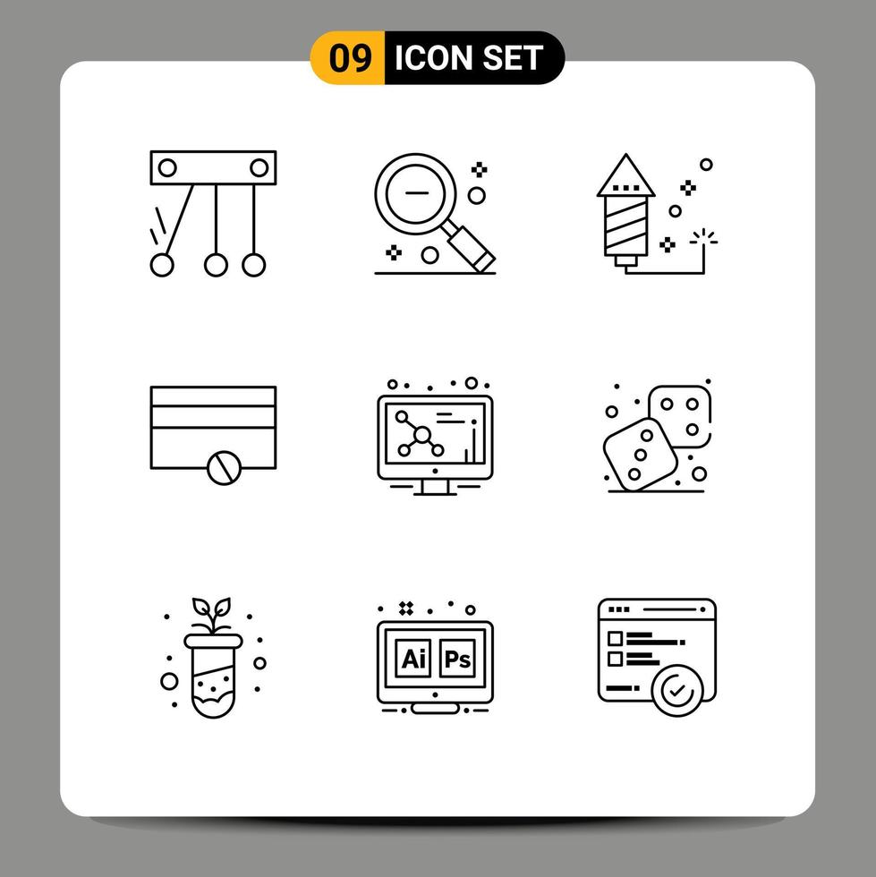 Pictogram Set of 9 Simple Outlines of screen atom celebration payments finance Editable Vector Design Elements