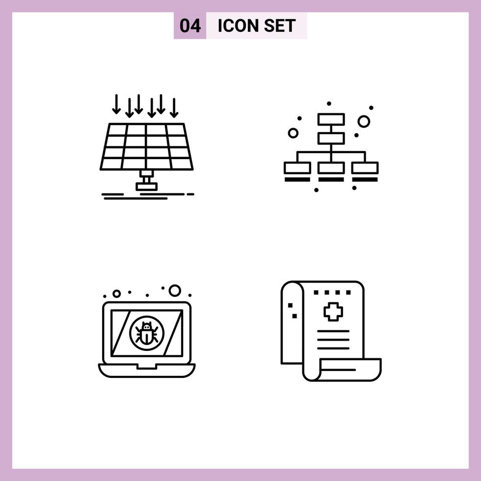 Set of 4 Vector Filledline Flat Colors on Grid for solar device technology marketing virus Editable Vector Design Elements