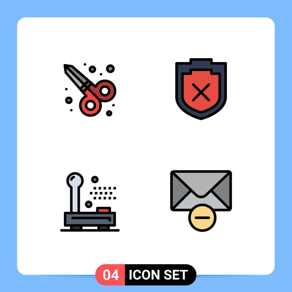 Pack of 4 creative Filledline Flat Colors of graphic design equipment security devices delete Editable Vector Design Elements