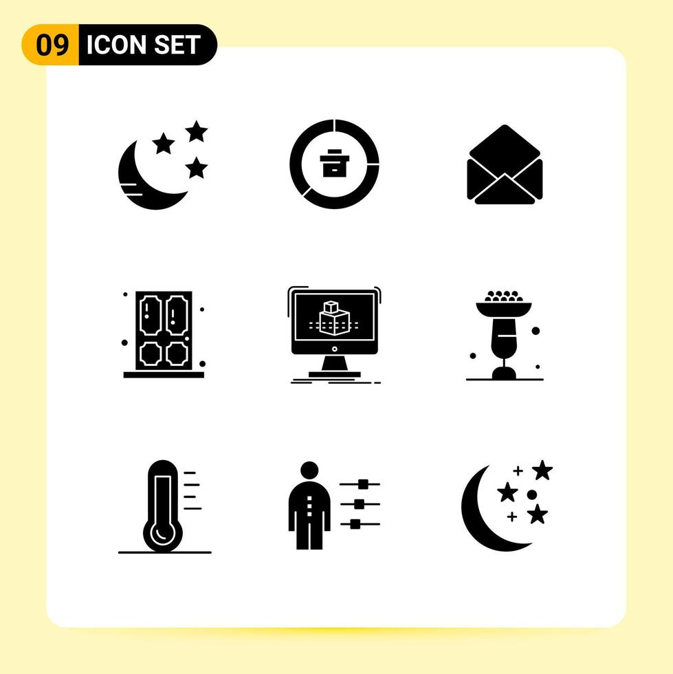 9 Creative Icons Modern Signs and Symbols of modelling cube mail window home Editable Vector Design Elements