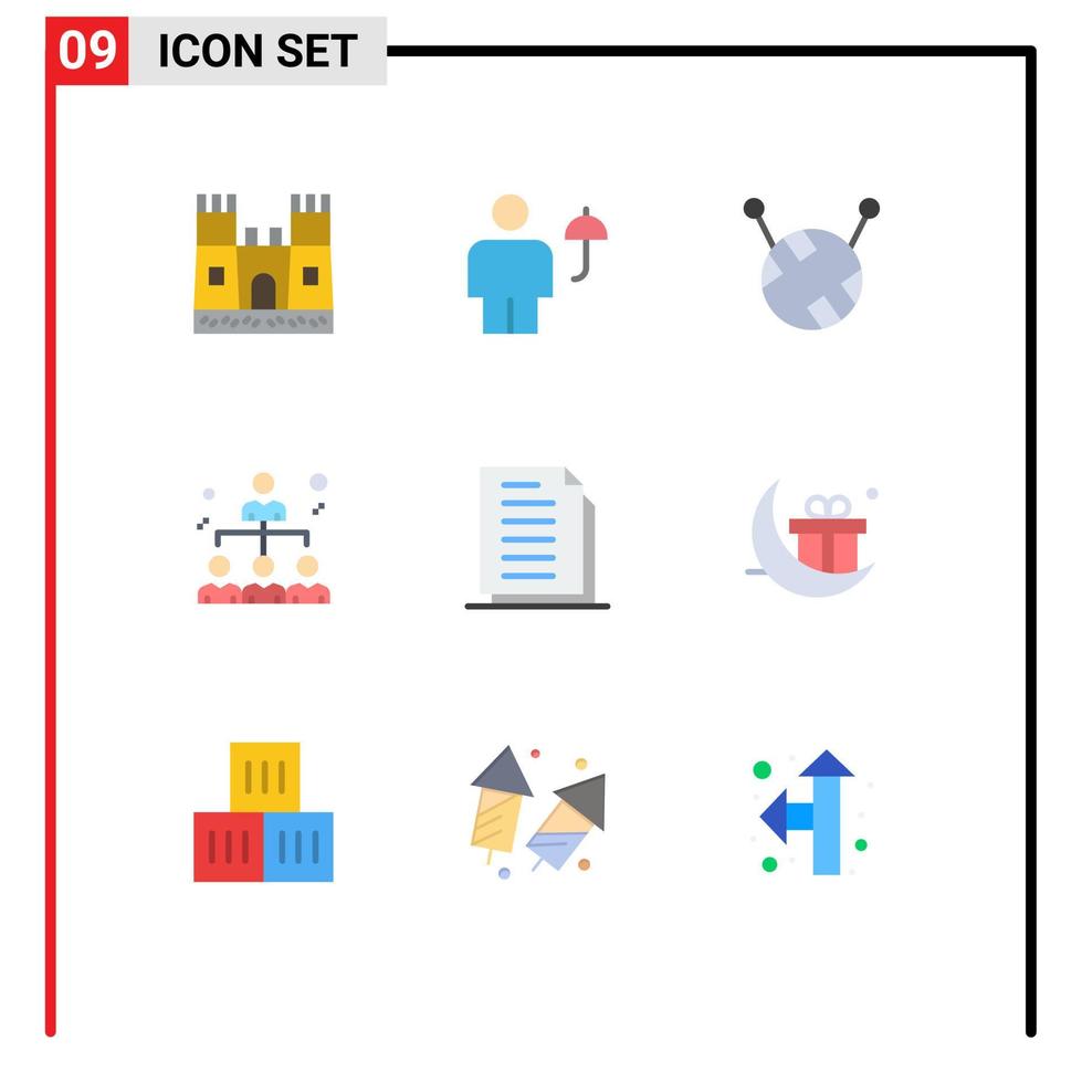 9 Universal Flat Color Signs Symbols of paper documents ball of wool document share Editable Vector Design Elements