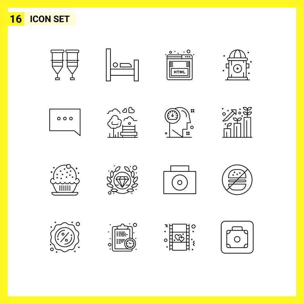 Pack of 16 creative Outlines of chat hydrant sleep life marketing Editable Vector Design Elements