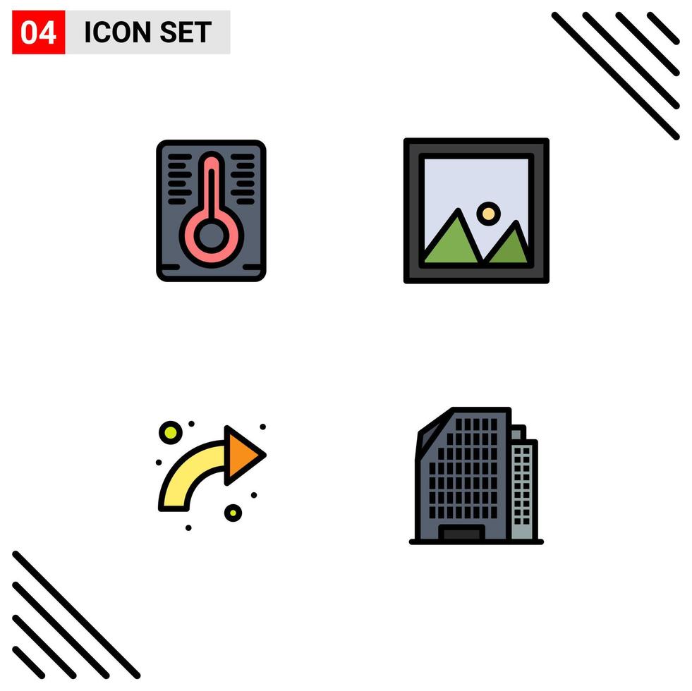 Universal Icon Symbols Group of 4 Modern Filledline Flat Colors of temperature curved frame photo up Editable Vector Design Elements