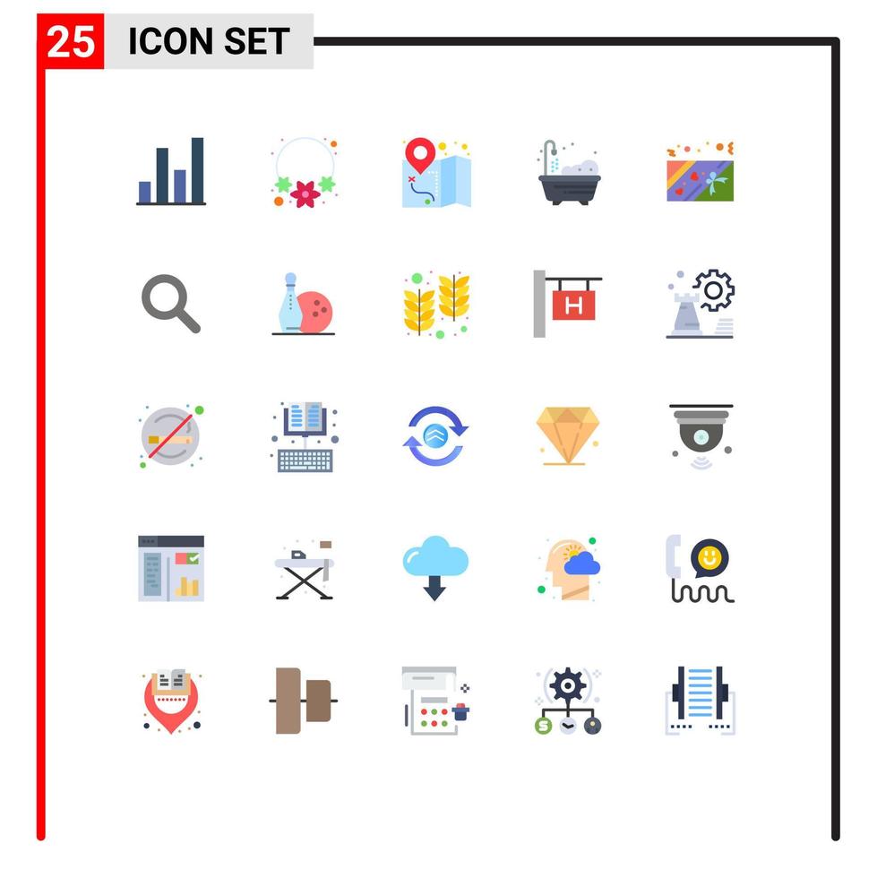grupo de símbolos de iconos universales de 25 colores planos modernos de la interfaz de usuario mapa ampliado cuadro actual elementos de diseño vectorial editables vector