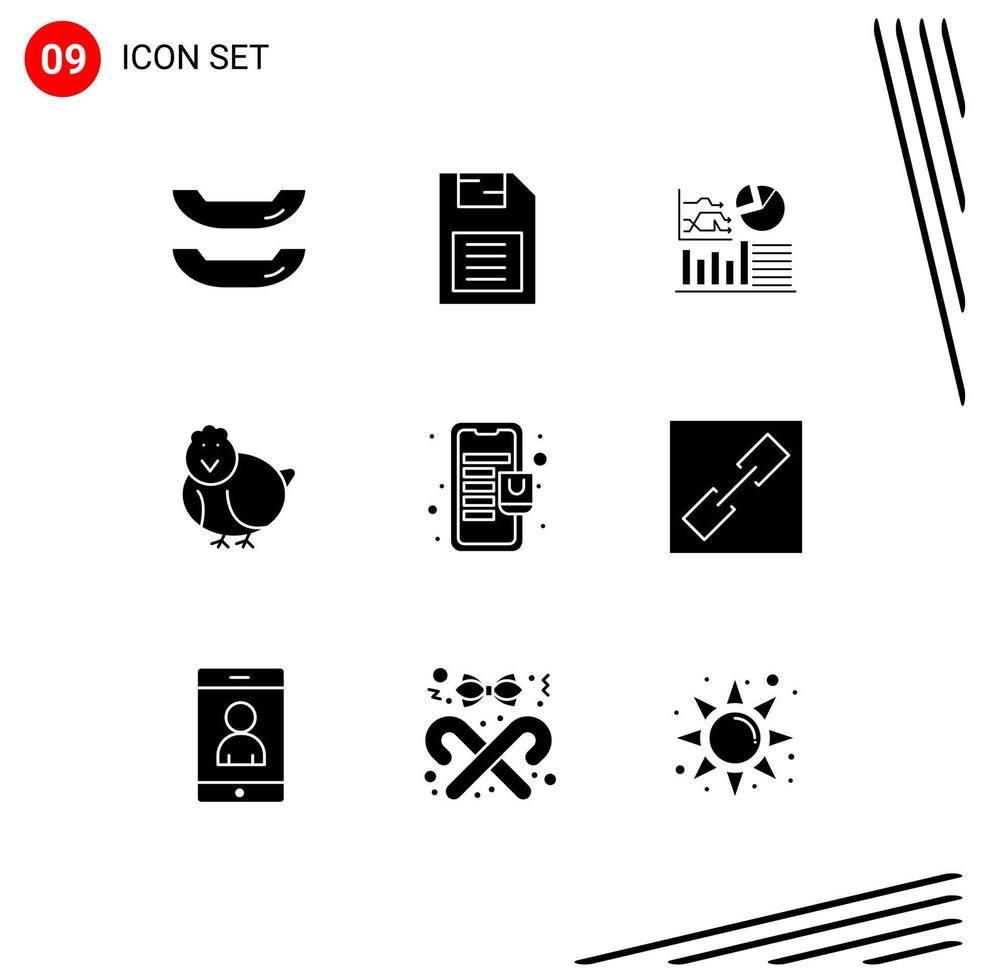 9 Thematic Vector Solid Glyphs and Editable Symbols of mobile bag success happy easter Editable Vector Design Elements