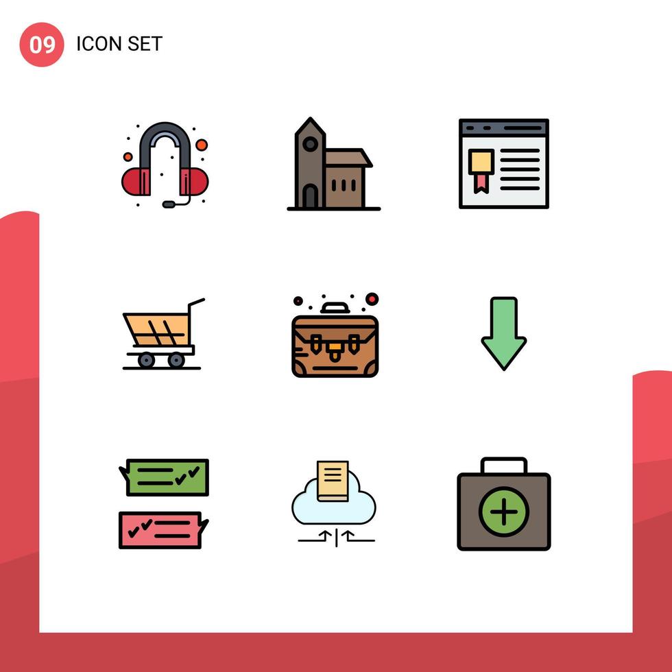 Modern Set of 9 Filledline Flat Colors Pictograph of business shopping browser trolley website Editable Vector Design Elements