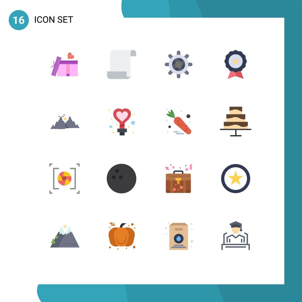 16 Thematic Vector Flat Colors and Editable Symbols of nature landscape wheel mountain guarantee Editable Pack of Creative Vector Design Elements
