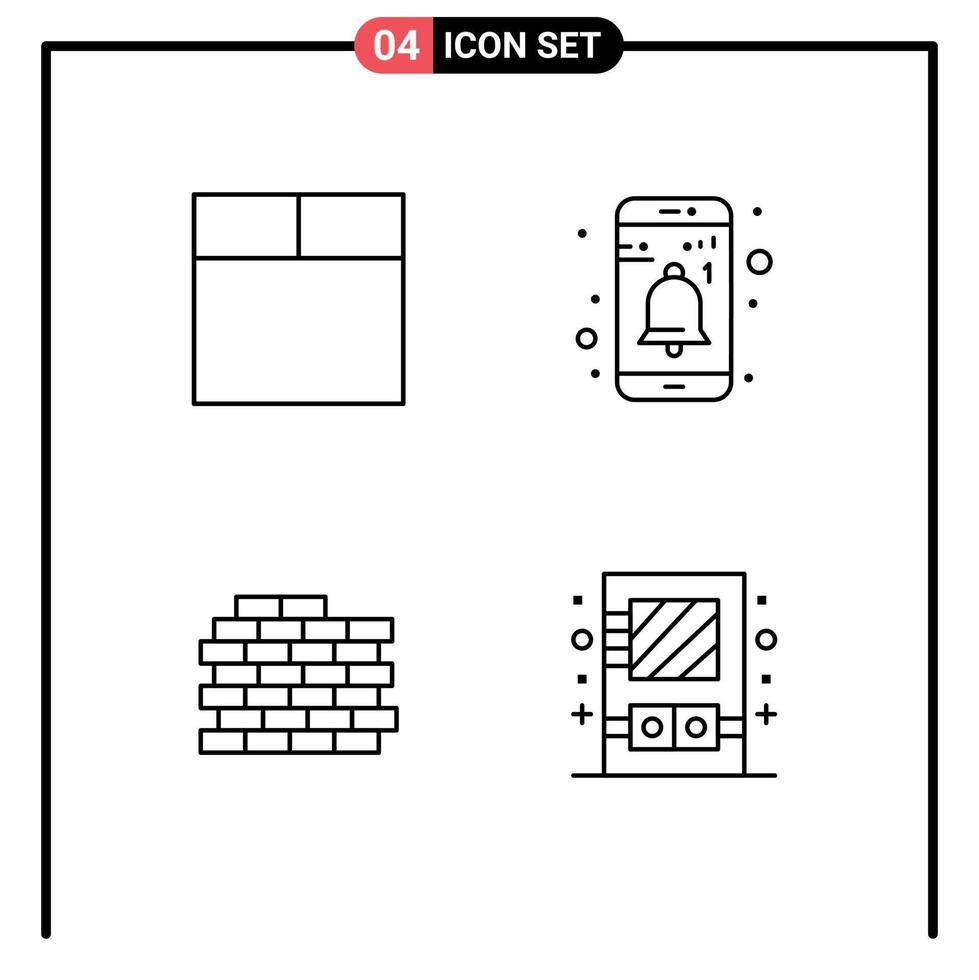 Mobile Interface Line Set of 4 Pictograms of grid box interface wall mirror Editable Vector Design Elements