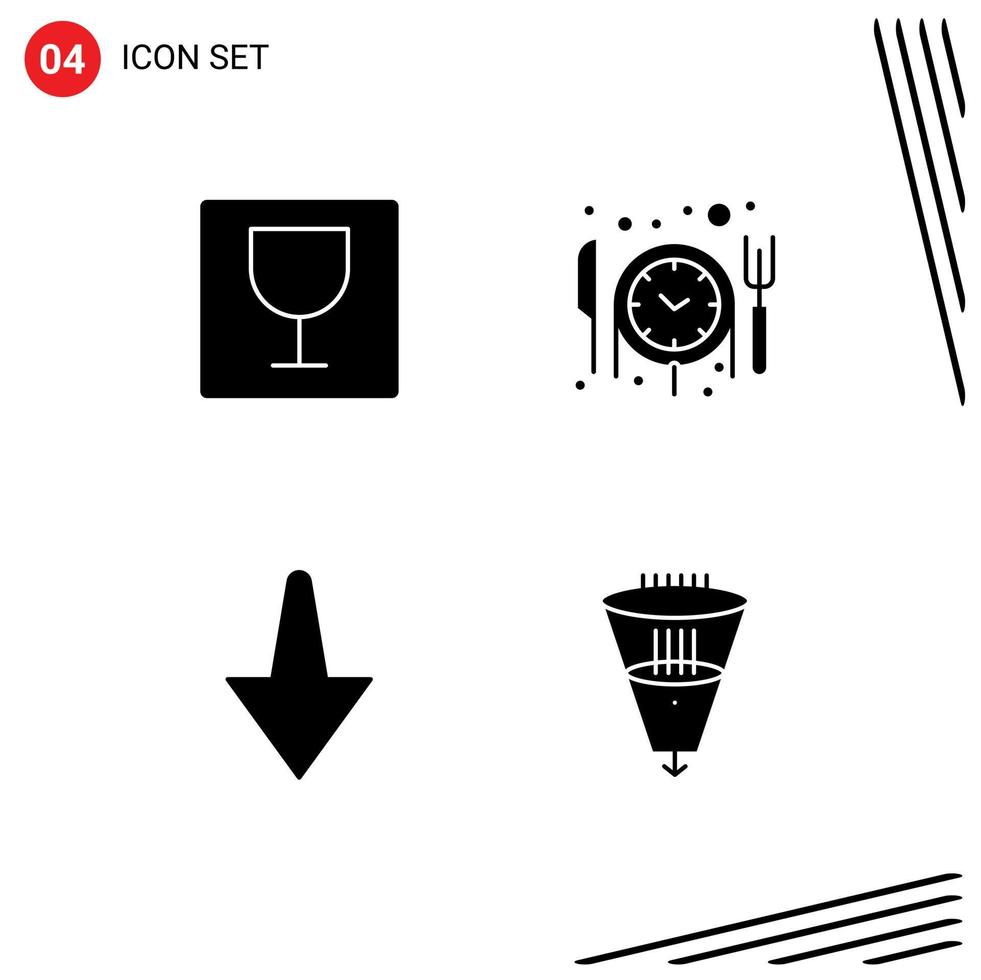 Editable Vector Line Pack of 4 Simple Solid Glyphs of editor filter food arrow filtration Editable Vector Design Elements