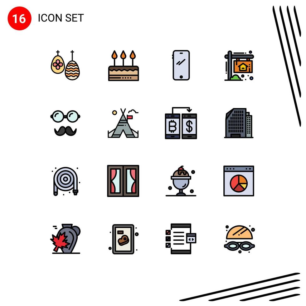 16 Thematic Vector Flat Color Filled Lines and Editable Symbols of house board party advertisement android Editable Creative Vector Design Elements