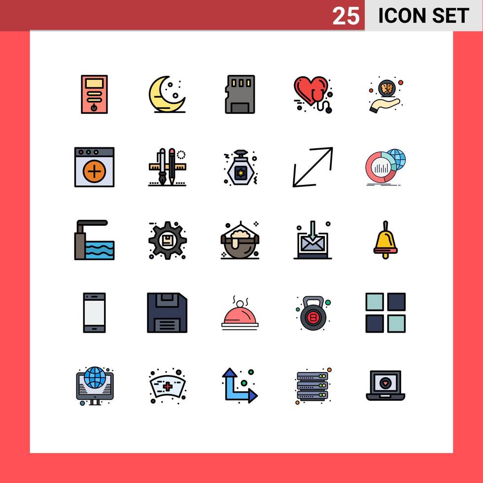 paquete de iconos de vectores de stock de 25 signos y símbolos de línea para ayudar a la memoria del corazón estetoscopio salud elementos de diseño de vectores editables