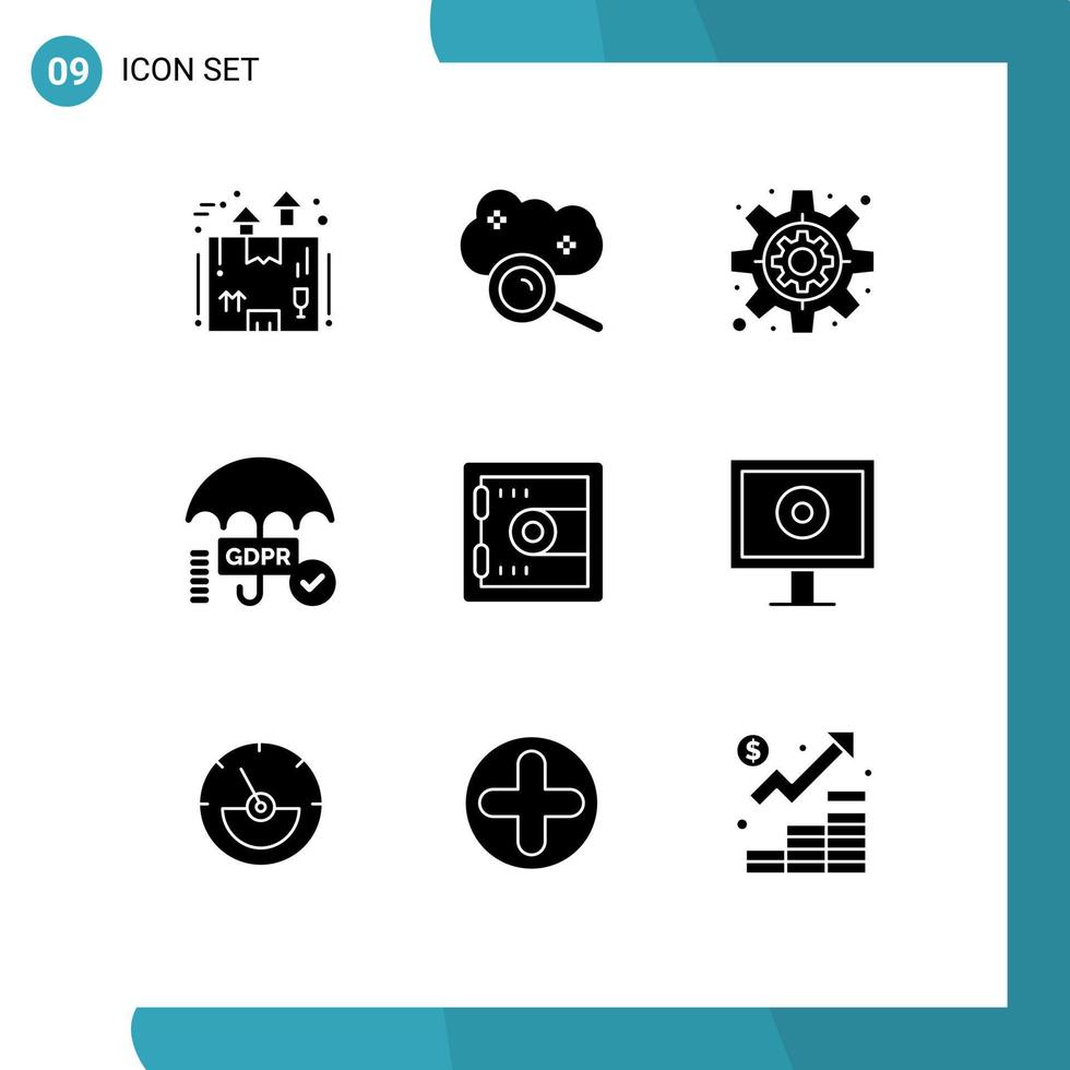 User Interface Pack of 9 Basic Solid Glyphs of locker tick cloud search security settings Editable Vector Design Elements