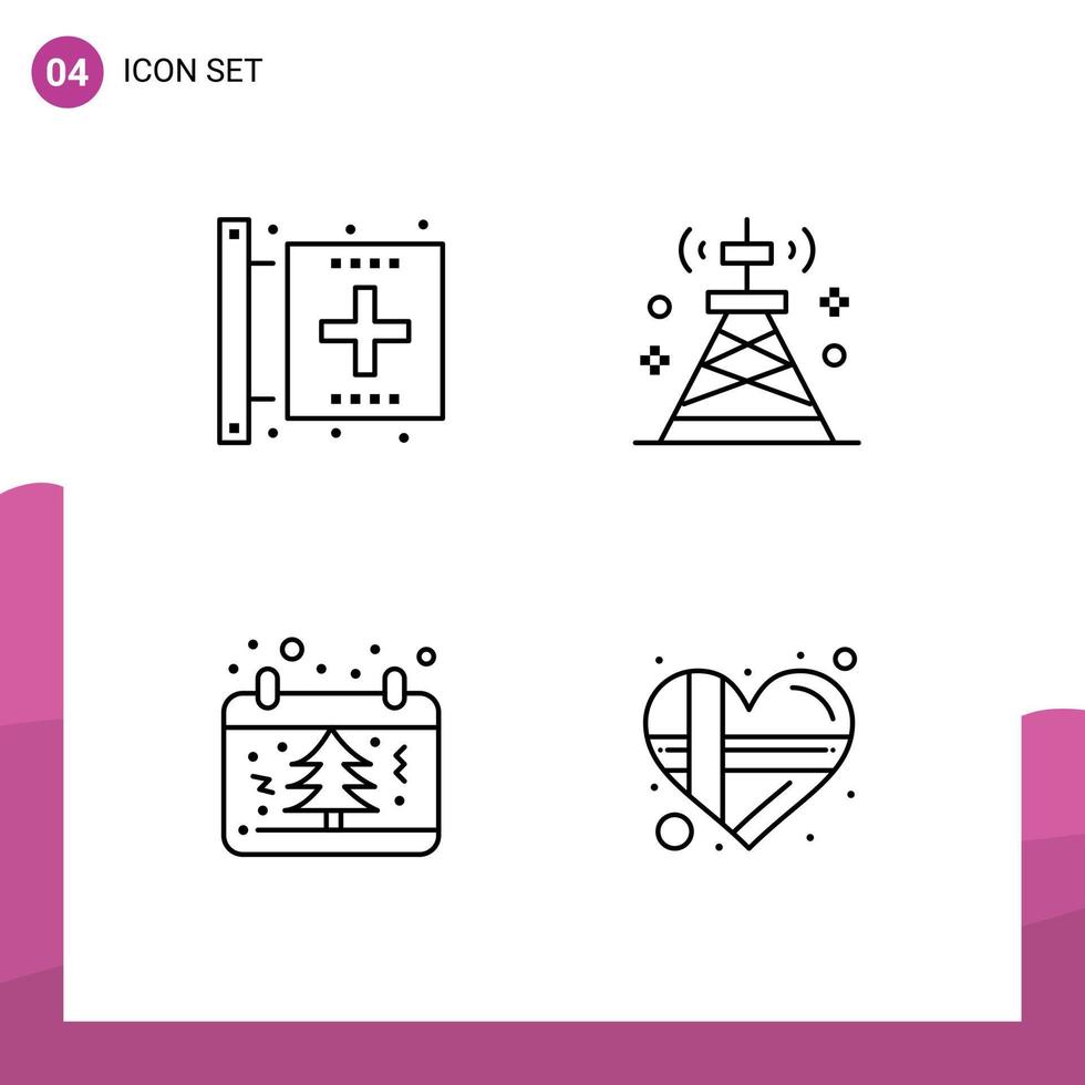 Set of 4 Modern UI Icons Symbols Signs for center tower form network date Editable Vector Design Elements