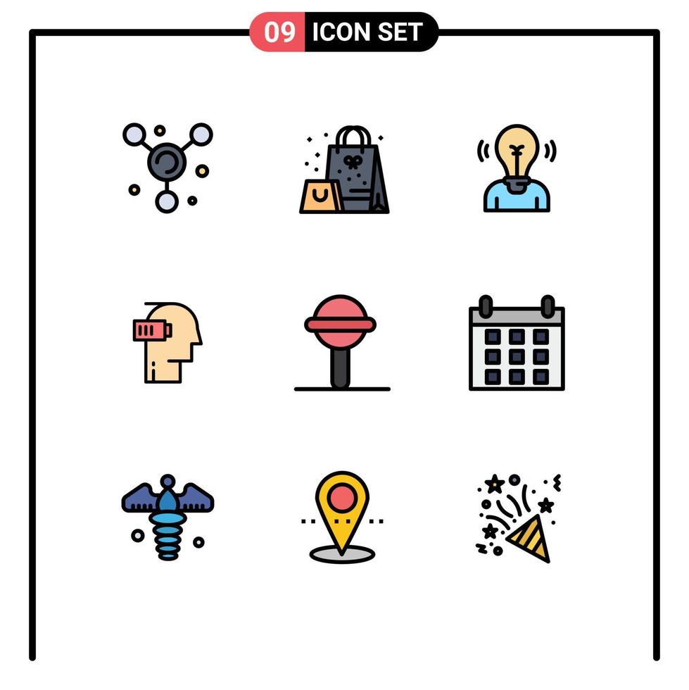 Set of 9 Modern UI Icons Symbols Signs for baby mental idea low battery Editable Vector Design Elements