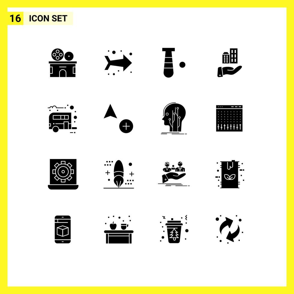 grupo de símbolos de iconos universales de 16 glifos sólidos modernos de elementos de diseño de vectores editables de negocios sostenibles de murciélagos de campamento de caravanas