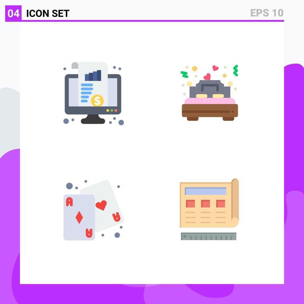 Set of 4 Vector Flat Icons on Grid for dashboard romance chart love fun Editable Vector Design Elements