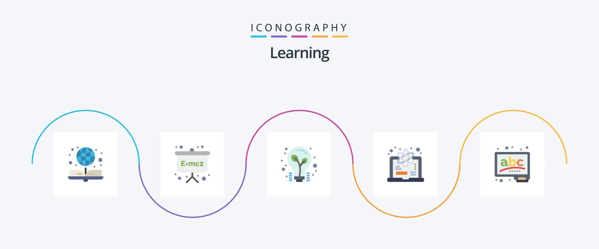 Learning Flat 5 Icon Pack Including chalk. abc. light. science. degree vector