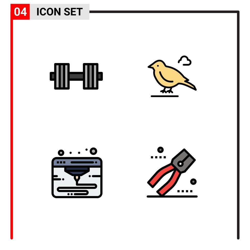 Stock Vector Icon Pack of 4 Line Signs and Symbols for dumbbell web weight small construction Editable Vector Design Elements