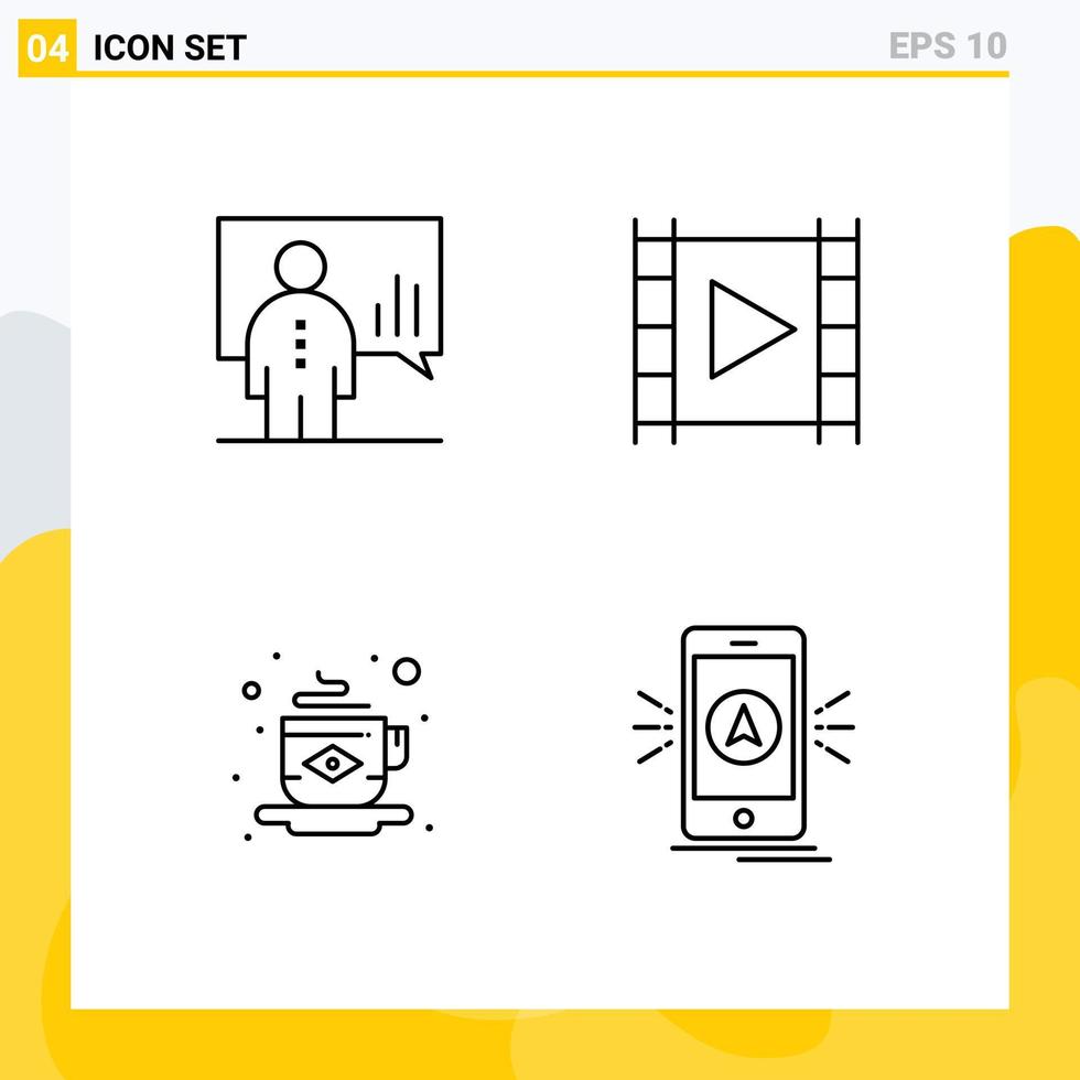 4 Line concept for Websites Mobile and Apps analytics stream man media player coffee Editable Vector Design Elements