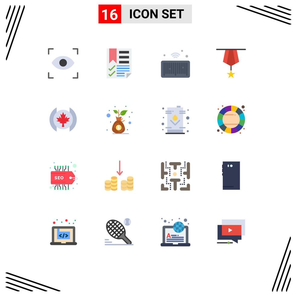 User Interface Pack of 16 Basic Flat Colors of flag medal barcode insignia badge Editable Pack of Creative Vector Design Elements