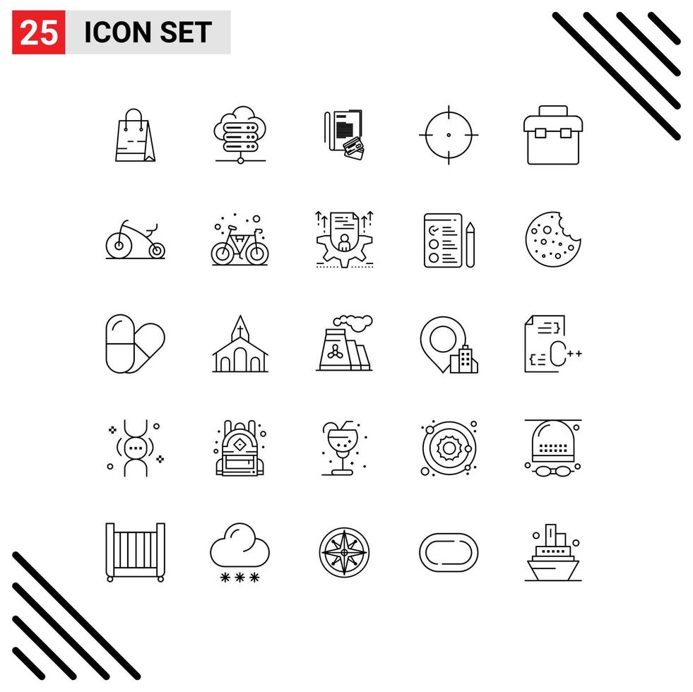 25 Line concept for Websites Mobile and Apps toolbox equipment notebook box goal Editable Vector Design Elements