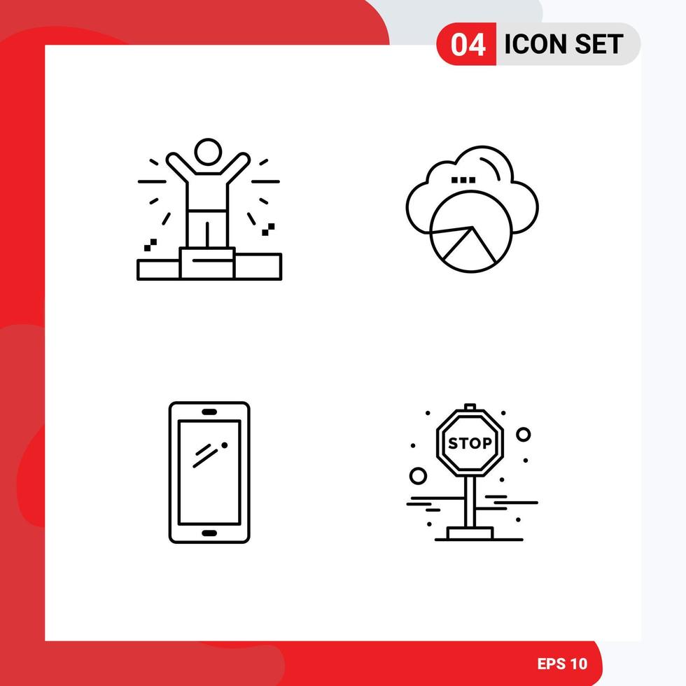 Mobile Interface Line Set of 4 Pictograms of business mobile reporting cloud scince iphone Editable Vector Design Elements